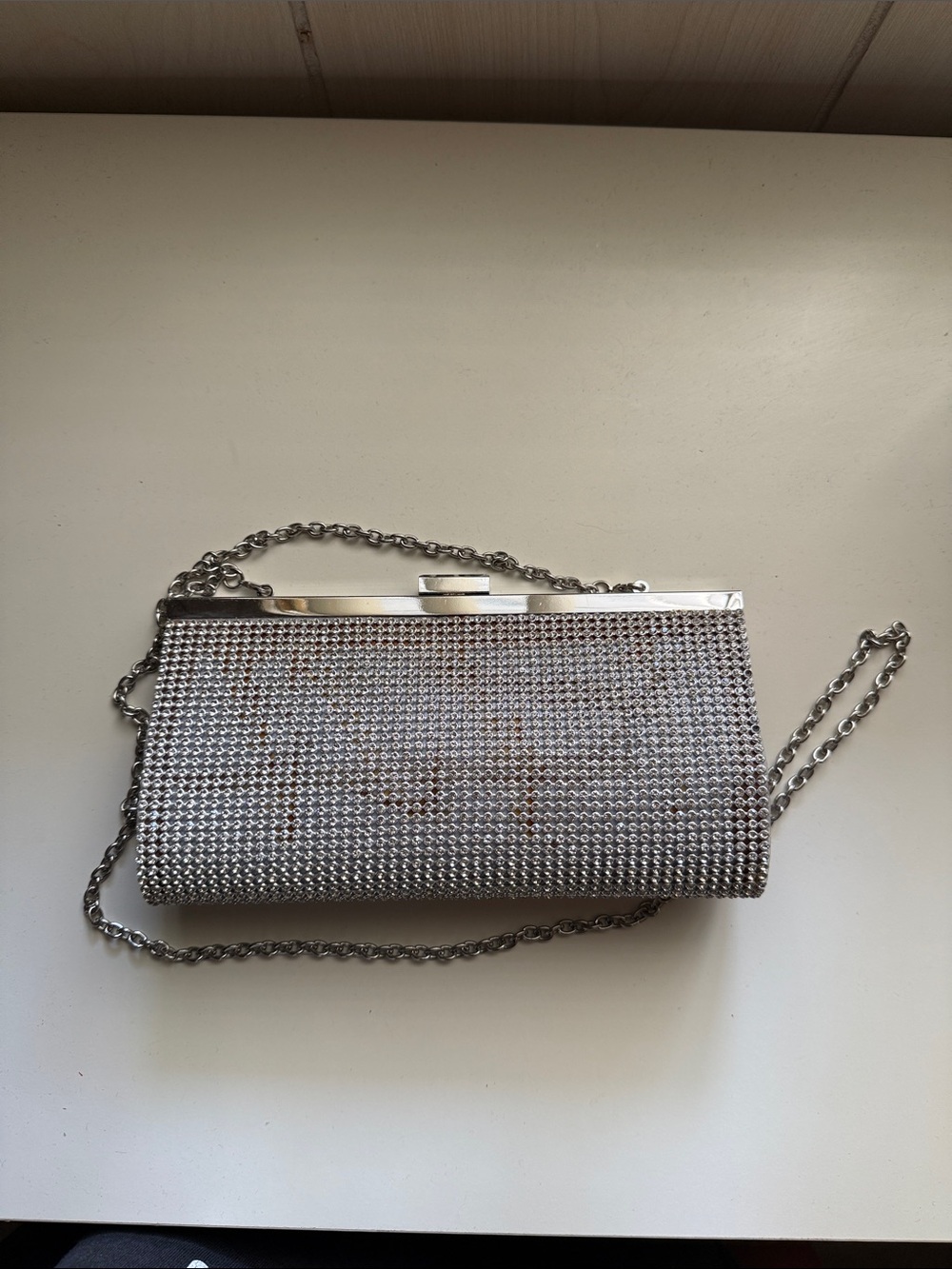 Charming Charlie Silver Crystal Mesh Evening Clutch